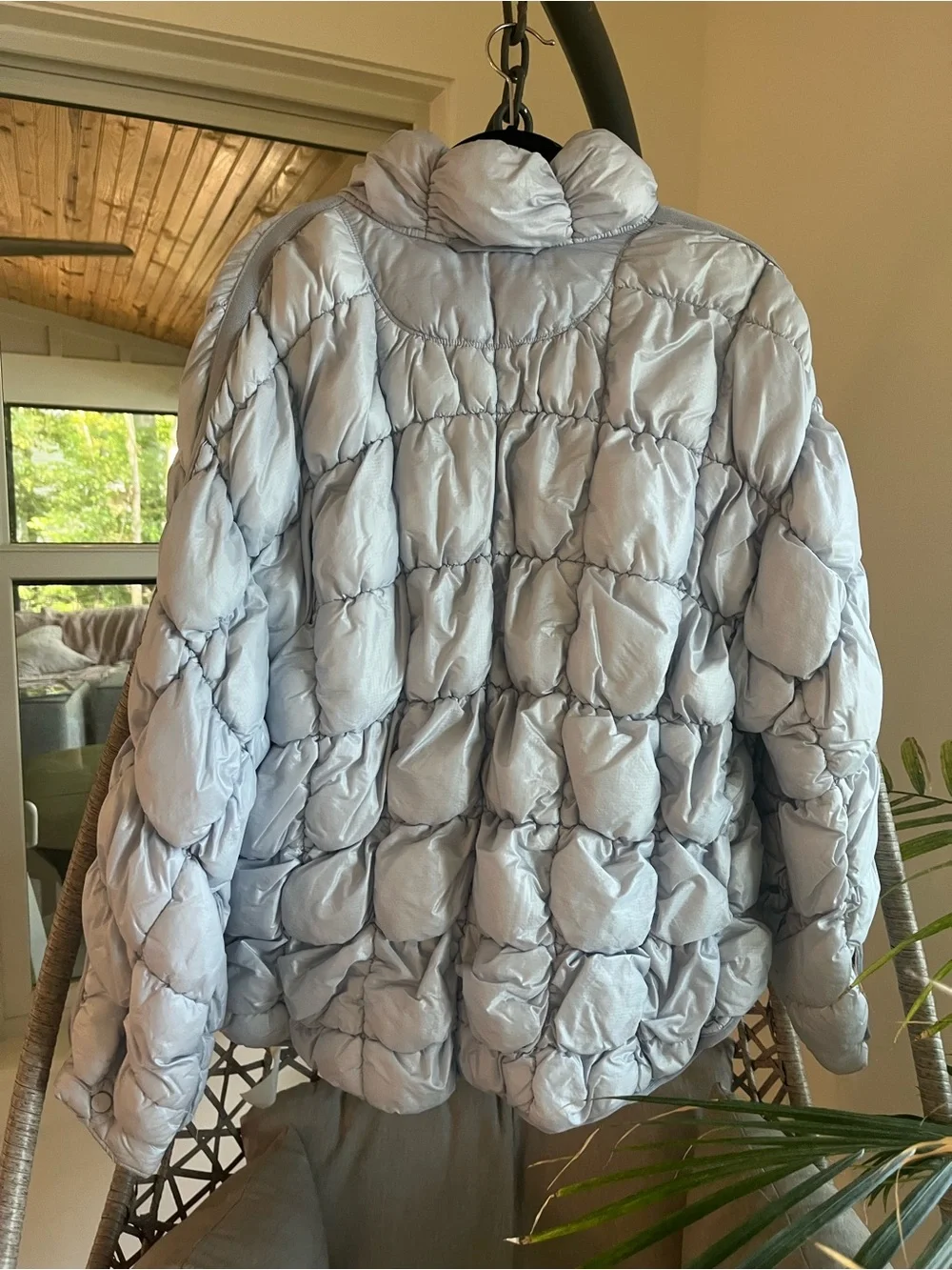 Free People Pippa Scrunchy Glossy Packable Puffer Ice Grey Jacket